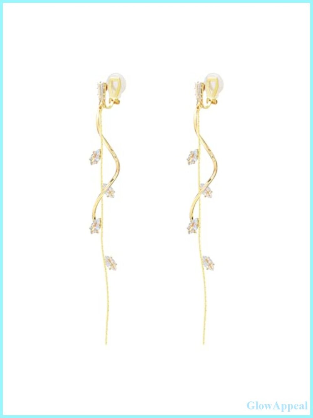 Clip On Earrings Non Pierced for Women Long Dangle Drop Leaf Cubic Zirconia